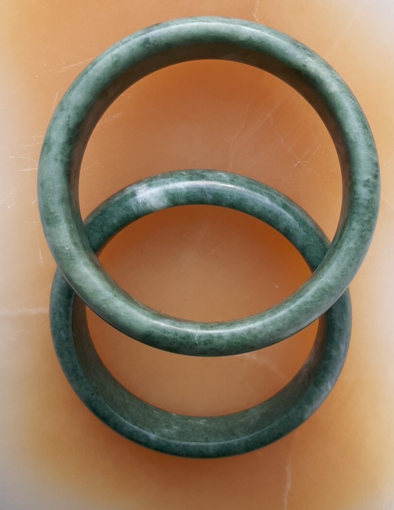 2 Braclets Bangles Spinach Green Stone Burmese Ja… - image 17