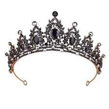 Black Crystal Rhinestone Tiara Crown Vintage Style Adjustable For Women And G...