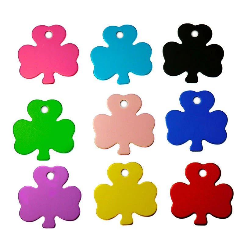 Personalised Engraved Dog ID Tags Name Lucky Clover Leaf Pet