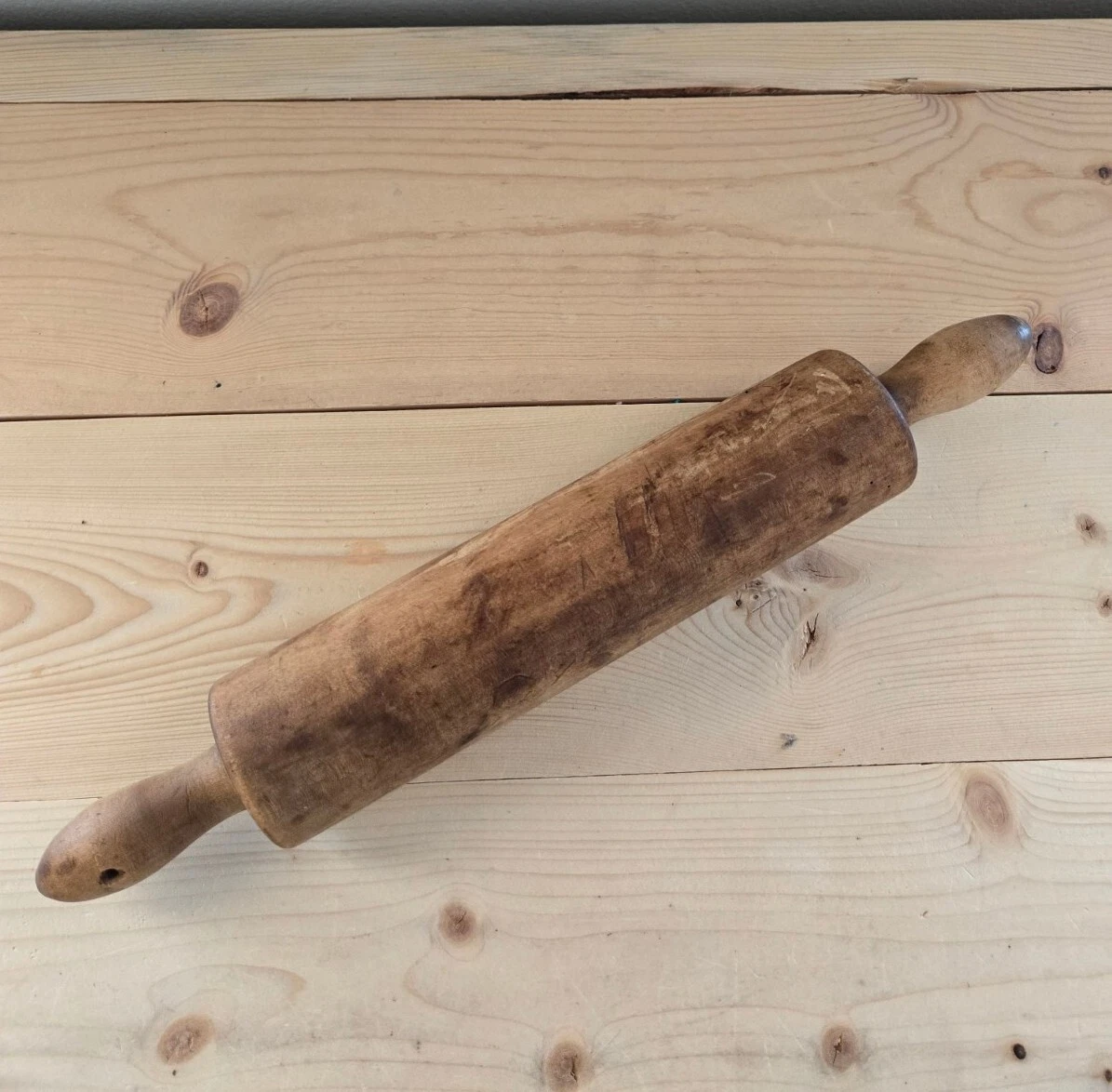 Vintage Rolling Pin Solid Wood One Piece Rustic 17"