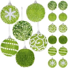 Syhood 12 Pcs 2.4 Inch Lime Green Christmas Ball Ornament Set Green Glitter F...