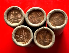 "5" TAILS/TAILS OBW BU LINCOLN WHEAT PENNY ROLLS YEARS UNKNOWN UNCIRCULATED++++
