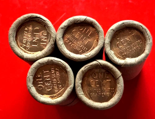 "5" TAILS/TAILS OBW BU LINCOLN WHEAT PENNY ROLLS YEARS UNKNOWN UNCIRCULATED++++