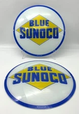 SUNOCO BLUE 13.5" GAS PUMP GLOBE FACES (SET OF 2)   HEAVY STRENGTH GLASS!!