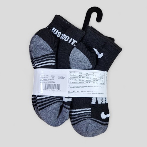 NIKE Boys Socks Ankle Cushioned Everyday School 6 Pair Shoe Size 10C-3Y Black - Picture 3 of 3
