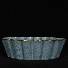 8.7" China Retro Porcelain Song Ru Kiln Song Hui Zong Mark Blue Glaze Brush Wash