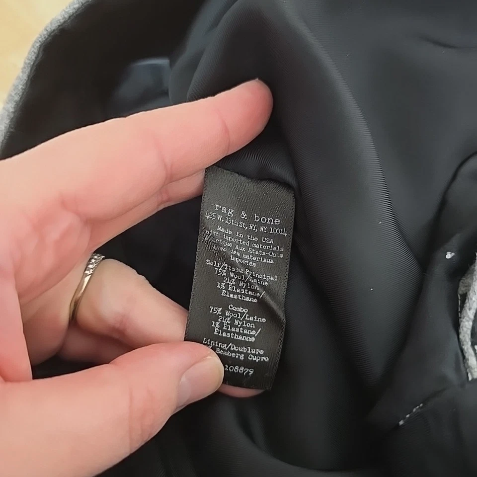 Rag & Bone Women's Wool Dress Pants Straight Leg Ankle Length Charcoal Size 4 - Image 4 of 4