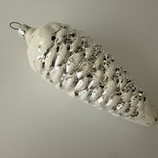 Vintage Silver Glitter Glass Large Pinecone Christmas Ornament 7”