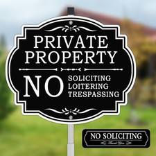 DIESOTT No Soliciting Sign for House with Metal Stake, 12" x 10", Black-A