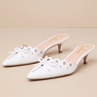 NWOT Lulus Cerine White Studded Pointed-Toe Mule Pumps, Size 9