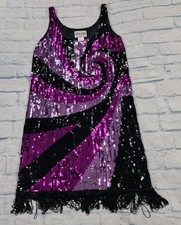Charades Dress WOMENS SZ L Multicolor Sequin Flapper Fringe Vintage Style Sheath
