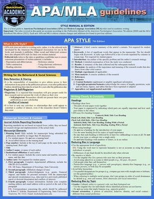 APA/MLA Guidelines - 7th/9th Editions Style Reference for Writing: a QuickSt...