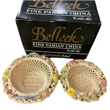 Belleek Porcelain Rose Tralee Irish Basket 2312 & Summer Rose Basket 2059