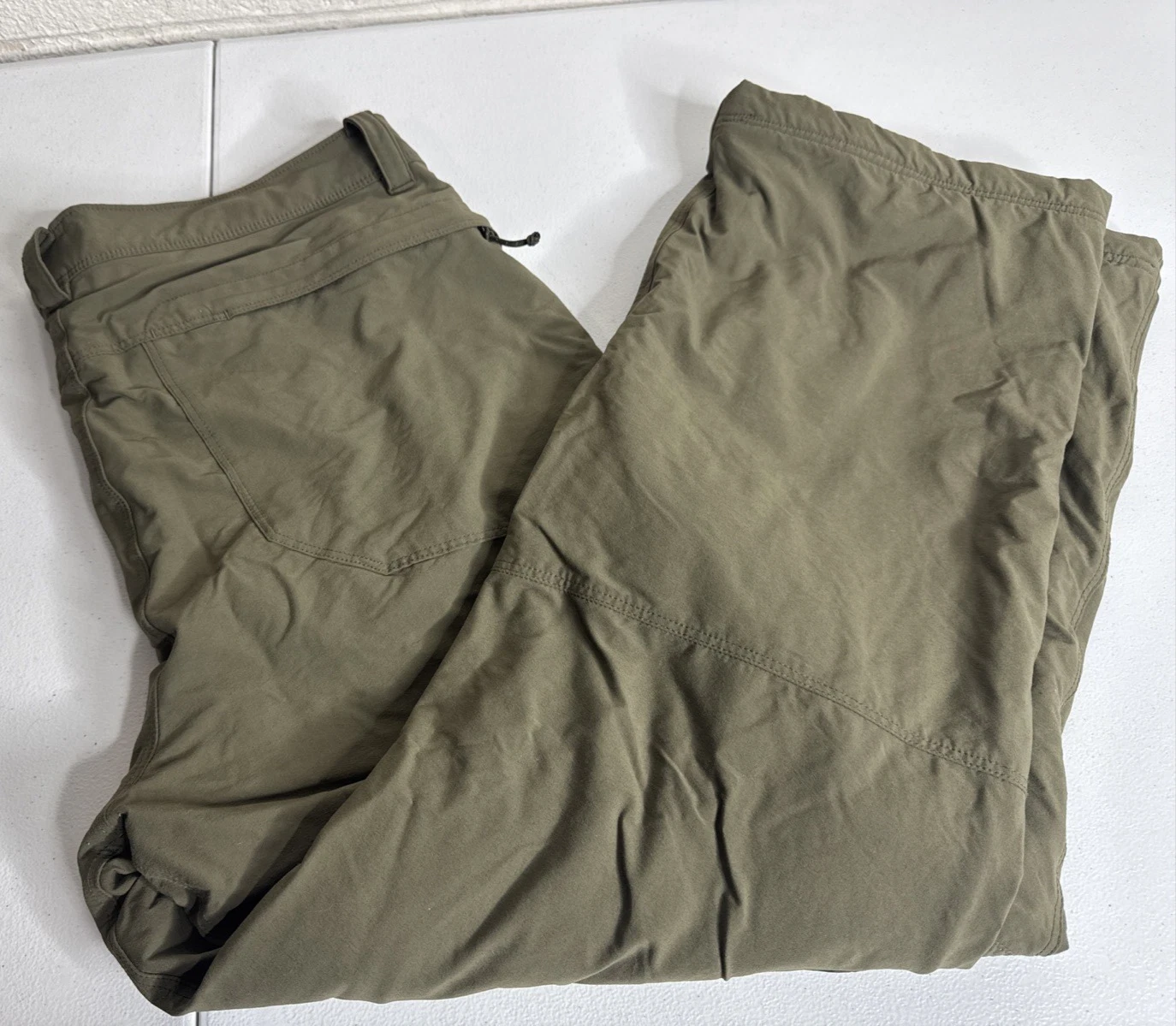 Vintage L.L BEAN Olive Green Thermal Waffle Lined Nylon Field Outdoor Work Pants