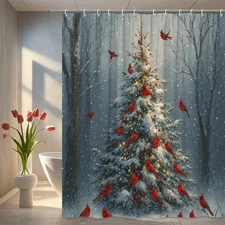 Winter Wonderland Cardinal Shower Curtain - Festive Holiday Decor