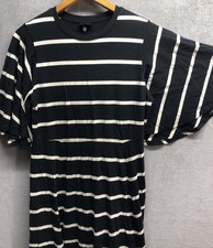Who What Wear Dress Size M Black Beige Stripe Short Flare Sleeves Midi Length