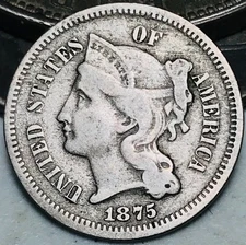 1875 Three Cent Nickel Piece 3C Ungraded US Type Coin CC28397