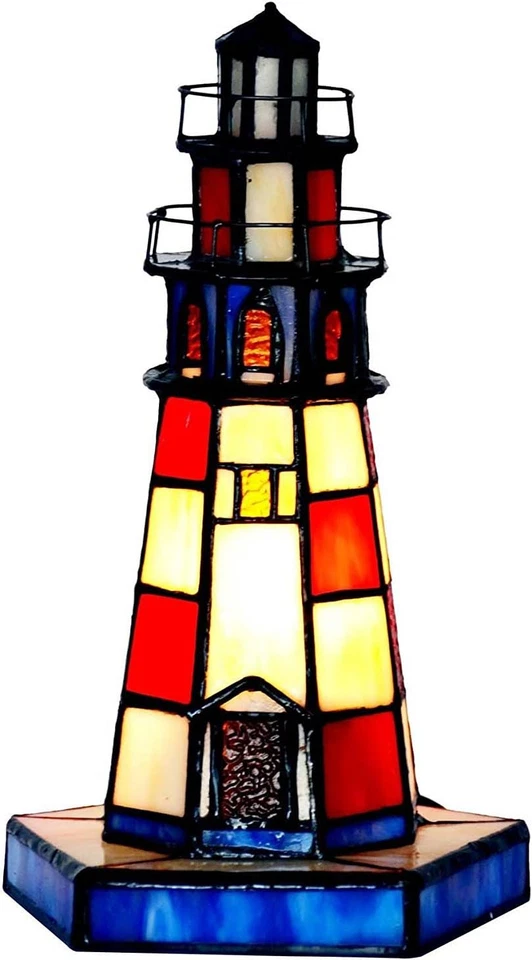 L11005 Lighthouse Tiffany Style Stained Glass Accent Table Lamp Night Light for - Image 1 of 4