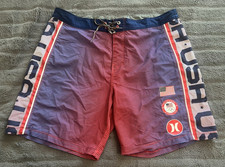 Hurley Red Blue USA Olympics Team Flag Swim Surf Beach Board Shorts Sz 34 L
