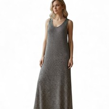 EILEEN FISHER VNECK LINEN WOOL SLEEVELESS MAXI DRESS M
