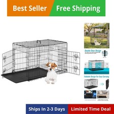 Dog Crate for Small Dogs 24 Inch Folding Metal WirePet Cage Double Door W/Div...