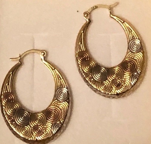 Authentic 10k Yellow White Red Hoop Drop Oval Earrings - Picture 5 of 9
