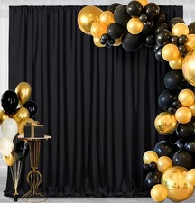 2 PCS Black Polyester Backdrop Curtains Drape Halloween Party Decor 5x8 Ft