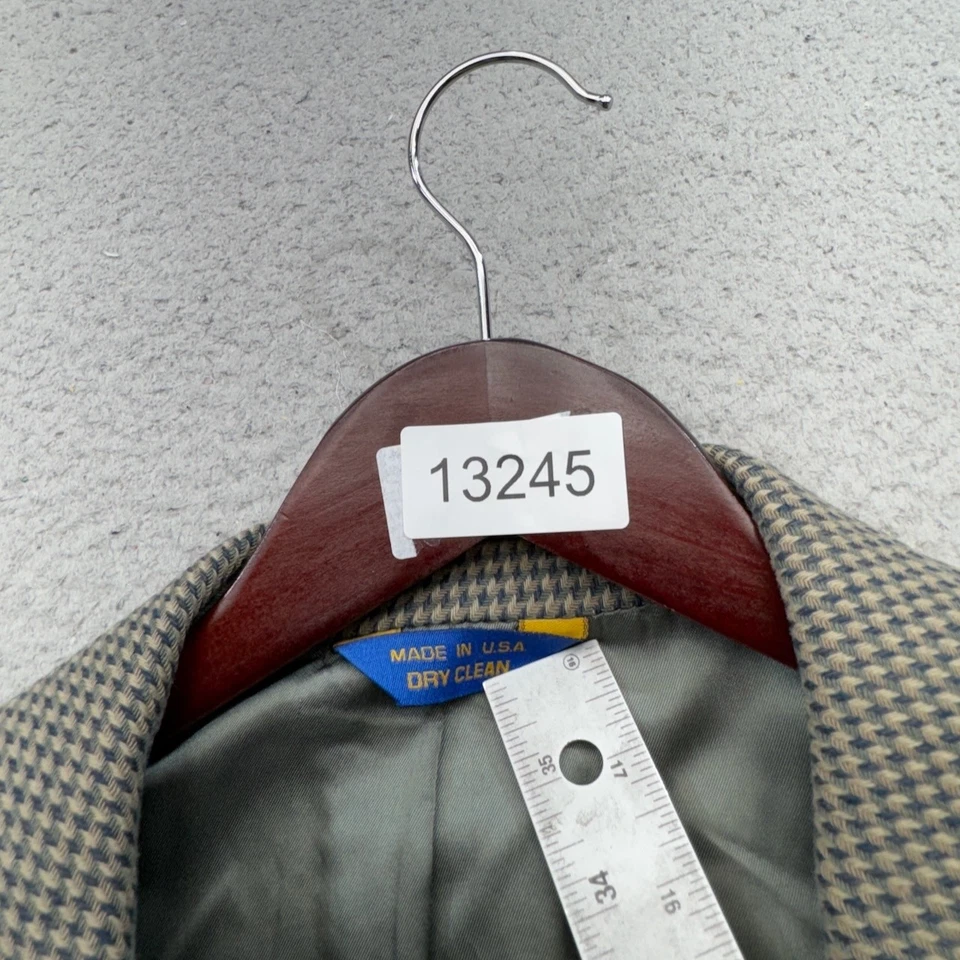 VINTAGE Pendleton Blazer Mens 44 Long Gray Houndstooth Elbow Sport Coat Jacket - Imagem 2 de 4