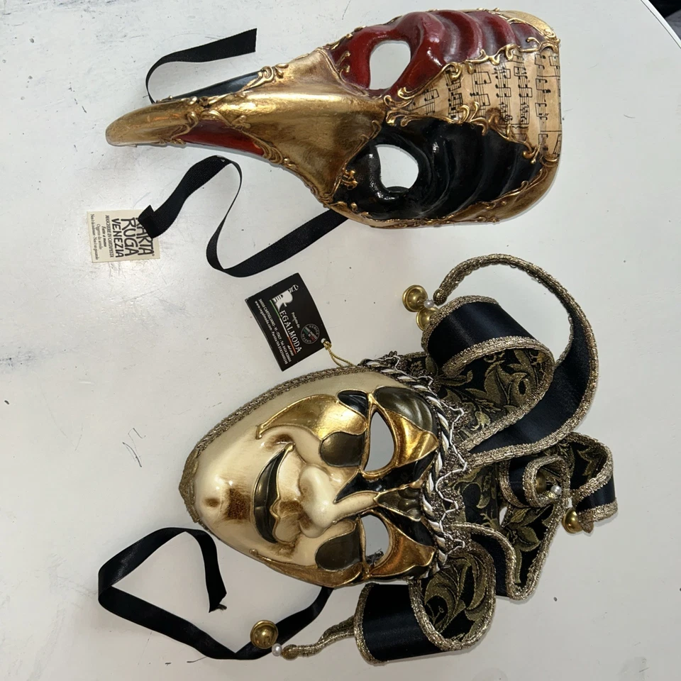 Authentic VENEZIA Full Mask Original Hand Painted Italy Musical Notes Bells (2) - Image 2 of 4