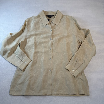 #ad #ad Chelsea Cambell Womens Button Up Shirt 12 Tan Embroidered Long Sleeve Collared $19.00