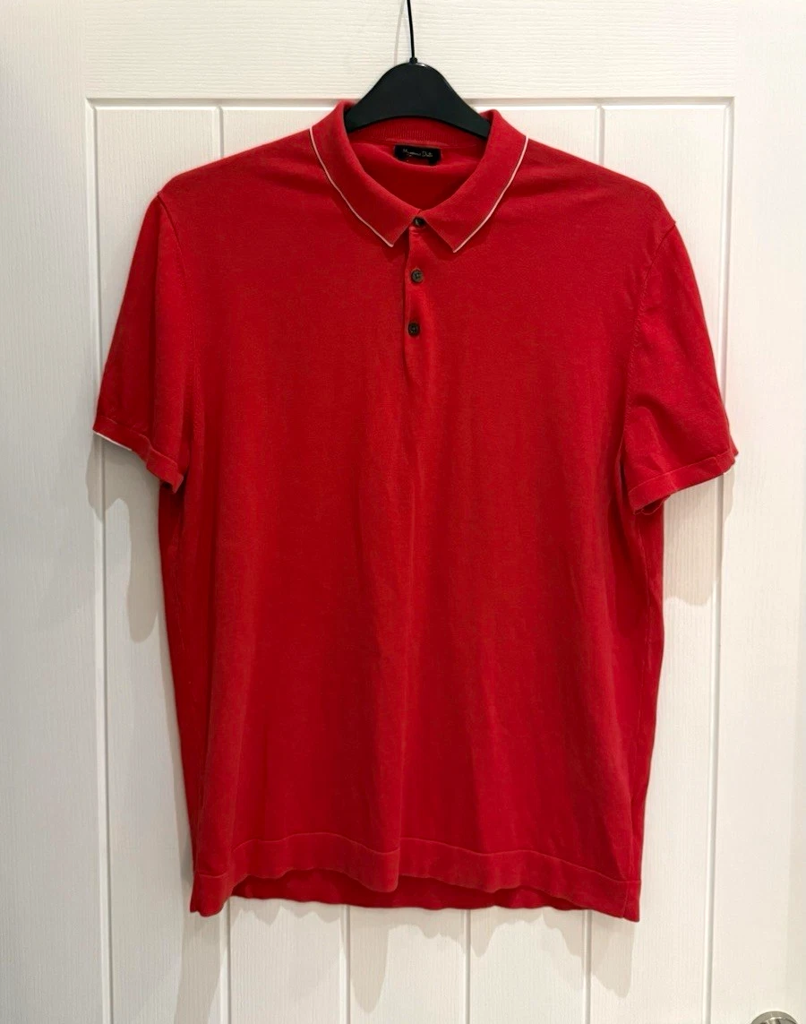 Massimo Dutti Men’s Red Extrafine Cotton Knit Polo Shirt Short Sleeve Collar XL