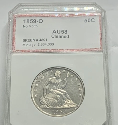 1859-O Liberty Seated Half Dollar - AU  Cleaned