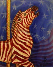 Original Art Red Carousel zebra America USA flag Loberg animal Star RWB painting
