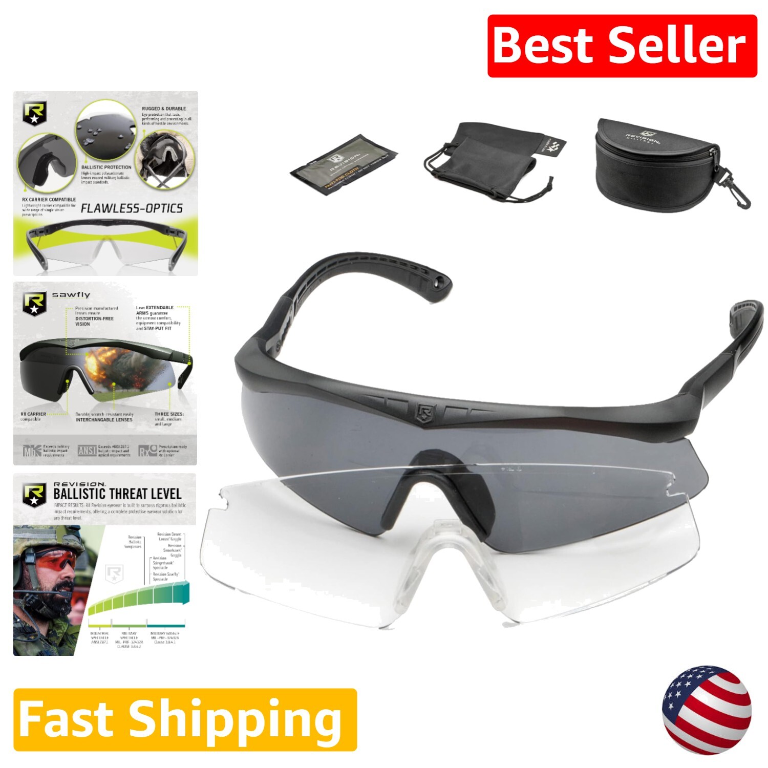 Military Grade Eye Protection Kit - Anti-Fog, Scratch-Resistant Lenses - Large