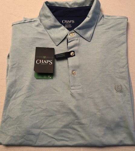 Chaps Golf Shirt Mens XL Cool Blue Short Sleeve Polo Polyester Spandex Pullover
