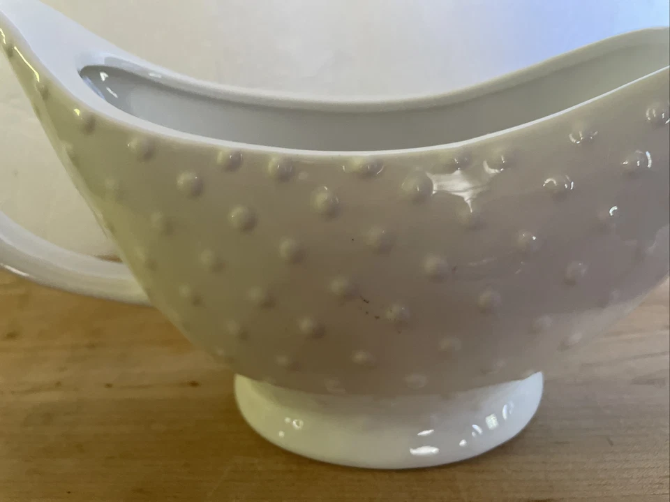 Gravy Boat 10 Strawberry Street Cerámica Blanca 10” X 4” Acción de Gracias Navidad Foto 3 de 4