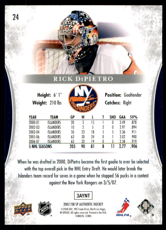 2007-08 SP Authentic Rick DiPietro #24 - Image 2 of 2