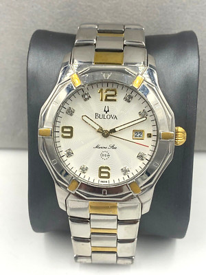Bulova watch Marine Star Diamond Accent 98D18 Date Quartz 2 Tone New battery
