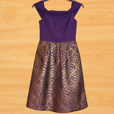 �80 OASIS SZE 8 NEW PURPLE GOLD JACQUARD DRESS HOLIDAY PROM CRUISE CLUB OCCASION