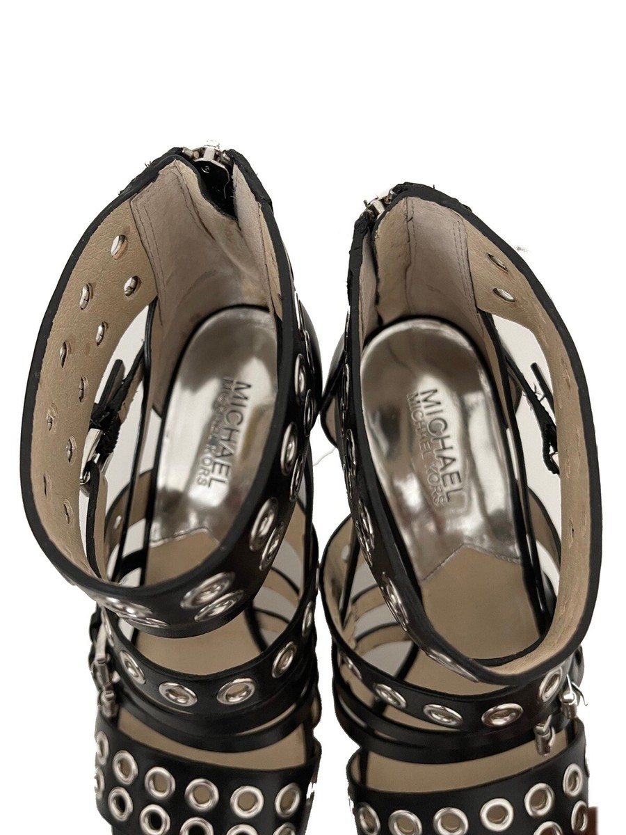 Michael Kors Maddox Studded Detail Sandal In Leather, Black, Size 39.5/6.5  | eBay