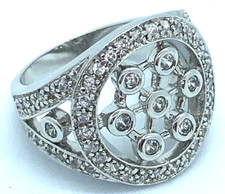 Sterling Silver Halo Set Cubic Zirconia Sparkle Ring Size 6.75