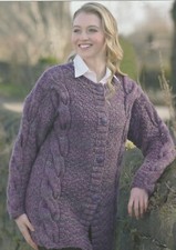 817 LADIES CHUNKY CABLE & MOSS ST JACKET 28 TO 46" VINTAGE KNITTING PATTERN COPY