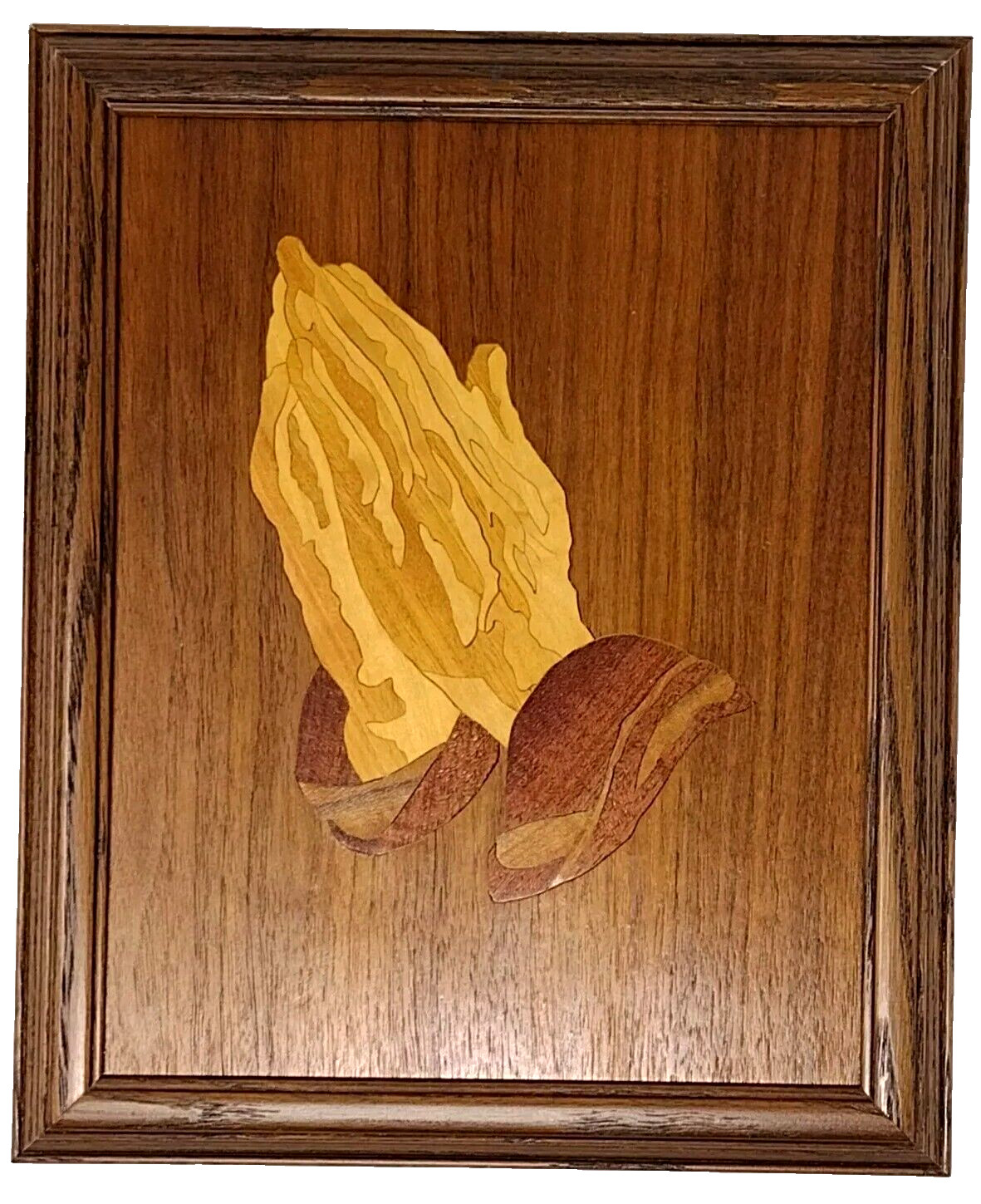 VTG Praying Hands Wood Marquetry Inlaid Inlay Framed Picture Christian Wall Art