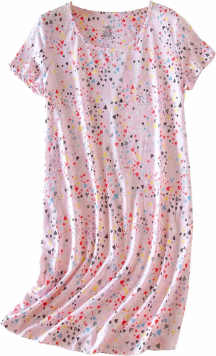 Women'S Cotton Nightgown Sleepwear Short Sleeves Nightshirt Casual Print Sleepdr