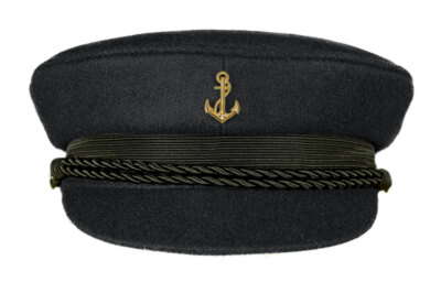 MADSea Elbsegler Premium Tuch Kapitänsmütze Pin Anker gold Mütze Hut schwarz