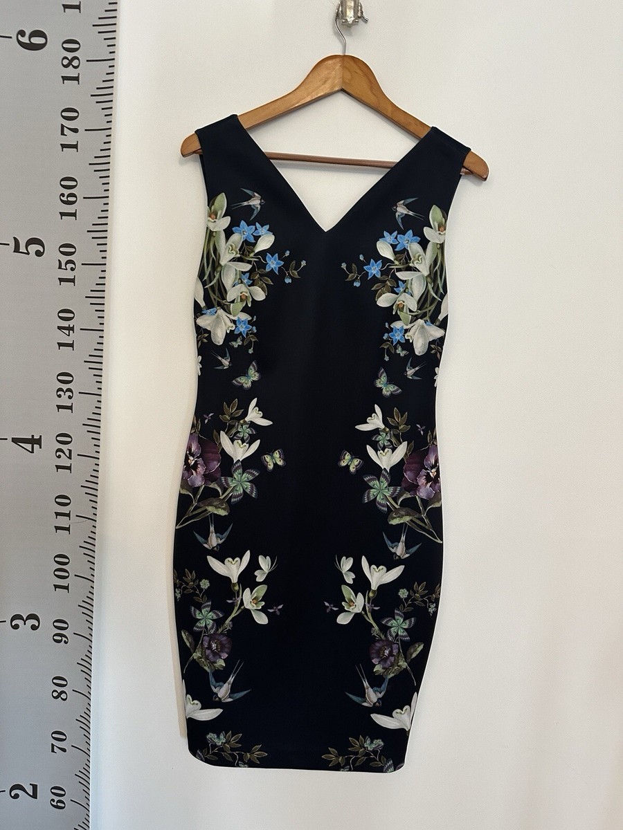 Ladies Ted Baker Dress Navy Floral Pencil Dress Size 3 UK 12 | eBay
