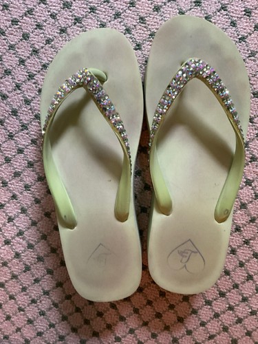 LADY LANELLS Flip Flop Embellished With Swarovski Crystals Women Sz 9 Lime Green - Picture 2 of 5