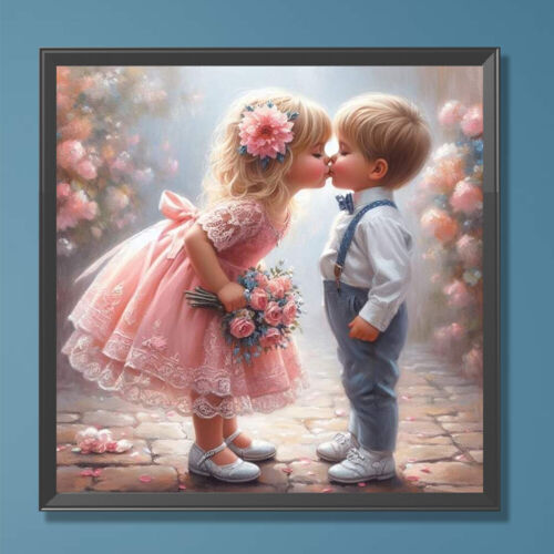 5D DIY Full Round Drill Diamond Painting Girl Kiss Boy Home Decor Craft 30x30cm - Picture 1 of 11
