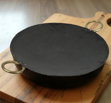 12'' Flat Iron Round Fry Griddle Grill Roti Dosa Tawa Tava with Double Handles