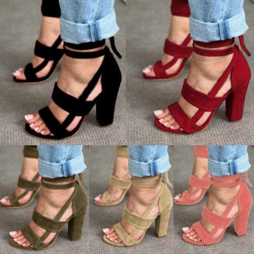 Moda Mujeres Tacones Altos de Bloque Punta Abierta Damas Sandalias Correa con Zapatos de Fiesta | eBay